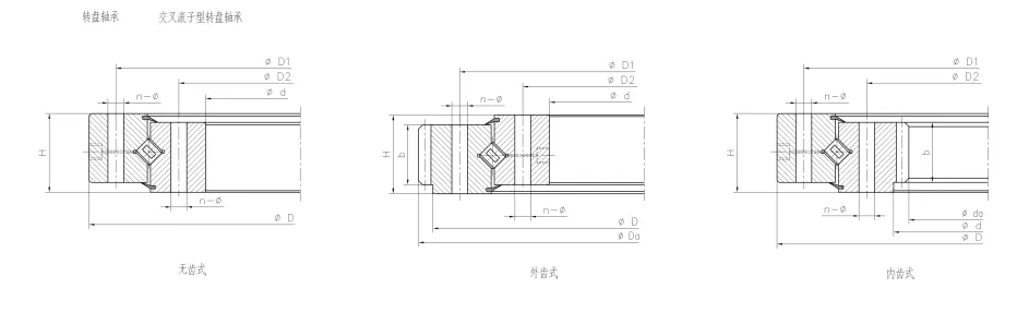 標(biāo)準(zhǔn)式交叉滾子轉(zhuǎn)盤軸承結(jié)構(gòu)尺寸圖